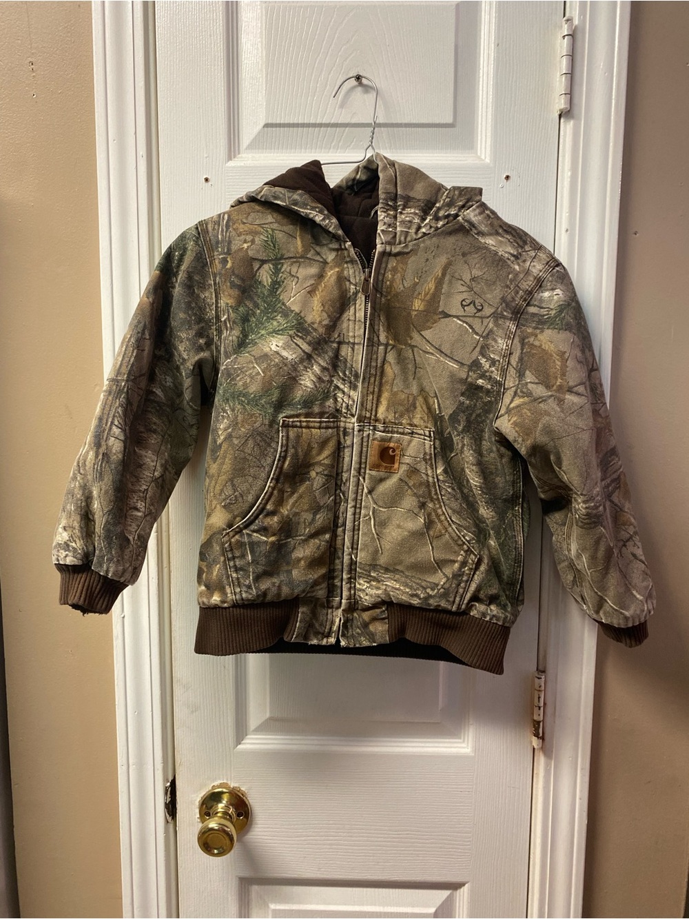 Carhartt Kids Camo Zip Hood Jacket - Brown, Green size 7-8. See pics